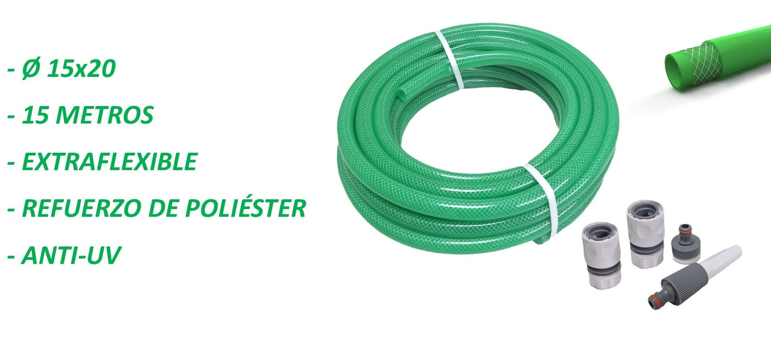 MANGUERA DE JARDIN LATEX EXTRAFLEXIBLE REFORZADA DIAM. 15 - 15 MTS.